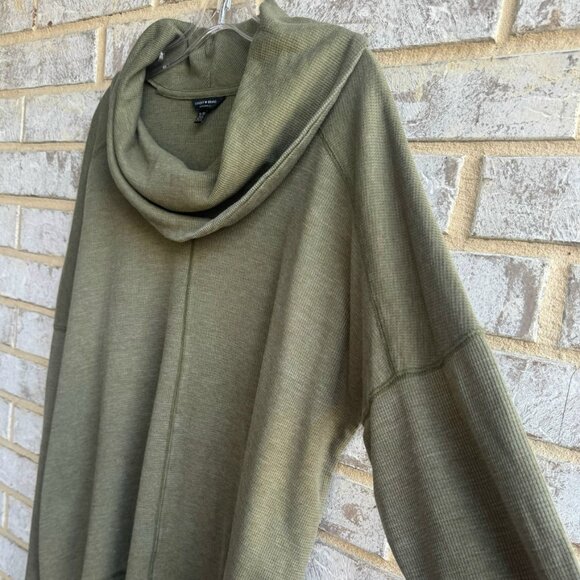 Lucky Brand Hi-Lo Long Sleeve Cowl Neck Olive Green Waffle Knit Sweater Size XL - Picture 7 of 8